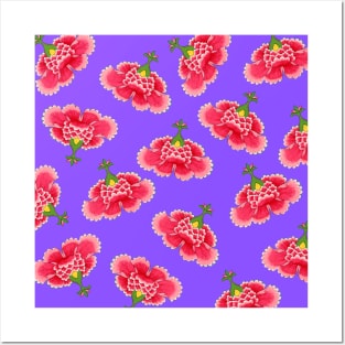 Chinese Vintage Pink and Red Flowers with Deep Purple- Hong Kong Traditional Floral Pattern Posters and Art